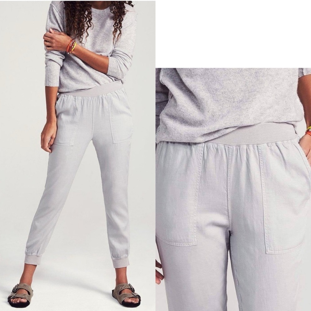 Faherty Arlie Day Pants Joggers in Stone Gray Pull On Casual Best Seller Large